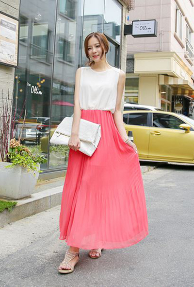 กระโปรงยาวชีฟองอัดพลีท กระโปรงยาวชีฟองอัดพลีท