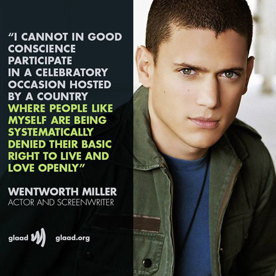 เวนท์เวิร์ธ มิลเลอร์ แห่ง Prison Break รับเป็นเกย์ ท้าทายรัสเซีย เวนท์เวิร์ธ มิลเลอร์ แห่ง Prison Break รับเป็นเกย์ ท้าทายรัสเซีย