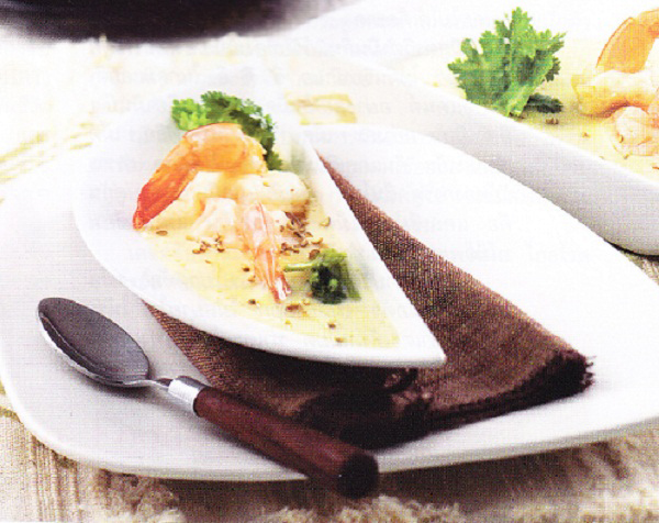 กุ้งนึ่งน้ำเต้าหู้ กุ้งนึ่งน้ำเต้าหู้