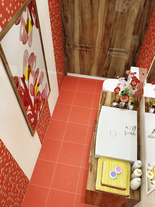 แต่งห้องน้ำแคบ ๆ ด้วยสีแดงลายจุด สุดแซบ ! แต่งห้องน้ำแคบ ๆ ด้วยสีแดงลายจุด สุดแซบ !