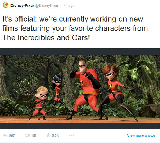 แฟนคลับเฮ ! ดิสนีย์เตรียมสร้าง Cars 3 และ The Incredibles 2 แฟนคลับเฮ ! ดิสนีย์เตรียมสร้าง Cars 3 และ The Incredibles 2