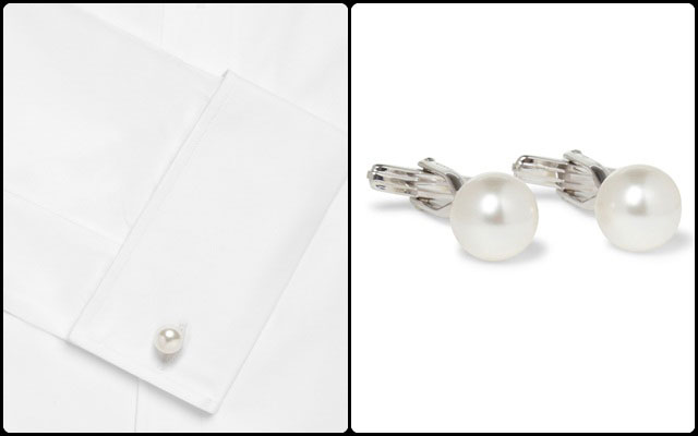 Pearl And Sterling Silver T-Bar Cufflinks Pearl And Sterling Silver T-Bar Cufflinks