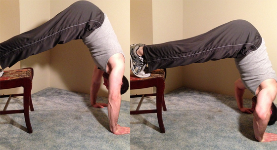 Half Handstand Dip on a Bench Half Handstand Dip on a Bench