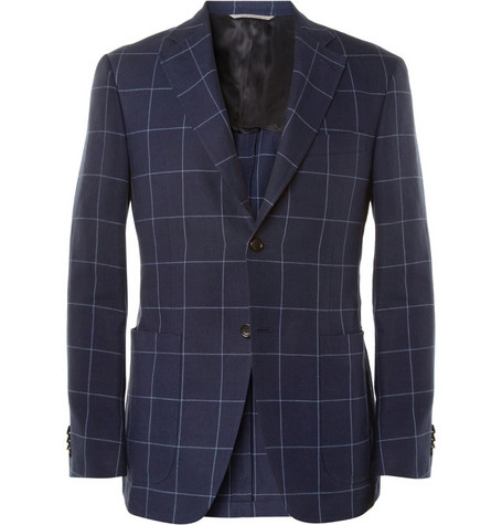 Canali Kei Check Linen And Cotton-Blend Blazer Canali Kei Check Linen And Cotton-Blend Blazer