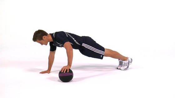Single-arm medicine ball pushup Single-arm medicine ball pushup
