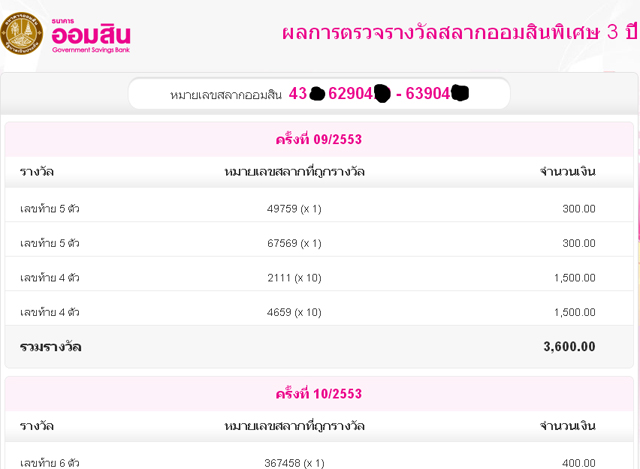 ผลตอบแทนสลากออมสิน ผลตอบแทนสลากออมสิน