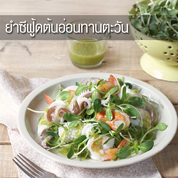 ยำซีฟู้ดต้นอ่อนทานตะวัน เสิร์ฟเมนูยำแซ่บจากผักอินเทรนด์ ยำซีฟู้ดต้นอ่อนทานตะวัน เสิร์ฟเมนูยำแซ่บจากผักอินเทรนด์