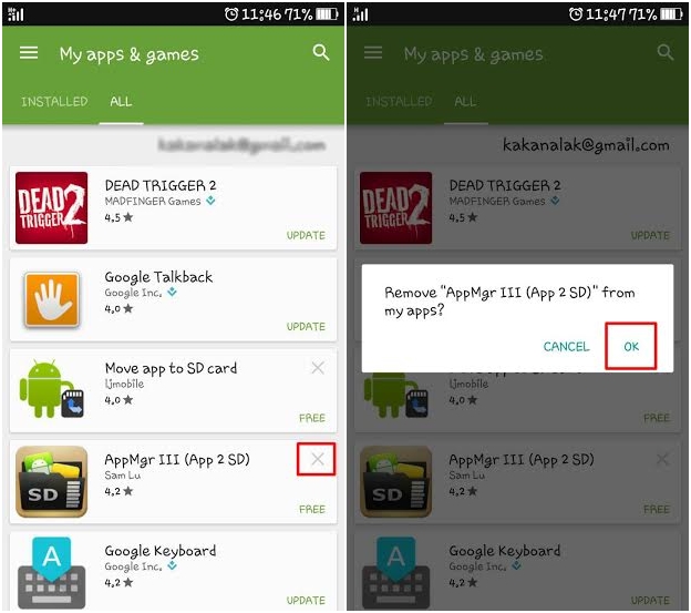วิธีลบแอพฯ บน Google Play สำหรับ Android