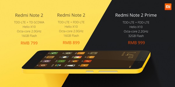 Xiaomi เปิดตัว Redmi Note 2 และ Redmi Note 2 Prime