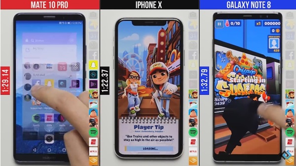 เทียบความเร็ว Huawei Mate 10 Pro vs iPhone X vs Note 8