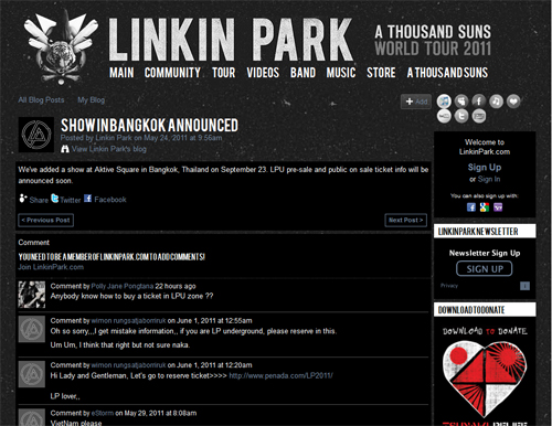 Linkin Park จัดคอนเสิร์ตใหญ่ในไทย