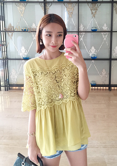 แฟชั่นเสื้อลูกไม้แขนสั้น