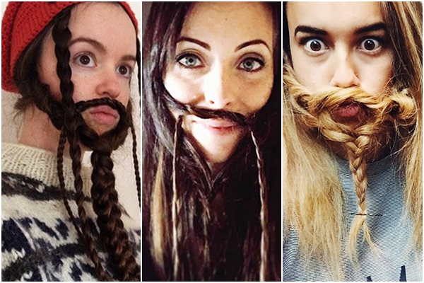 ผู้หญิงใช้ผมมาแปะเป็นหนวดเครา