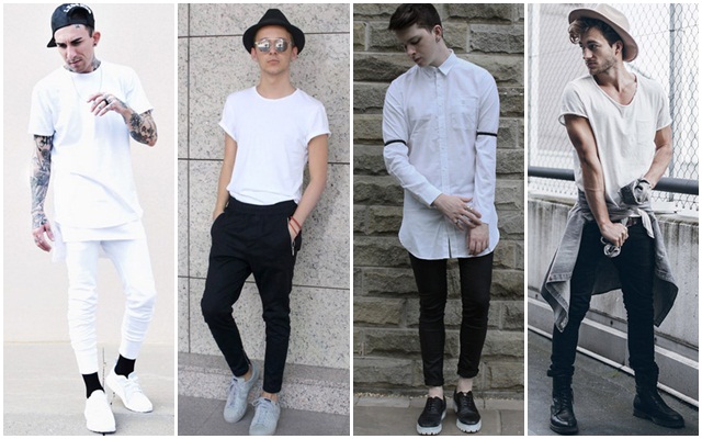 แฟชั่นเสื้อผ้าสีขาวดำผู้ชาย