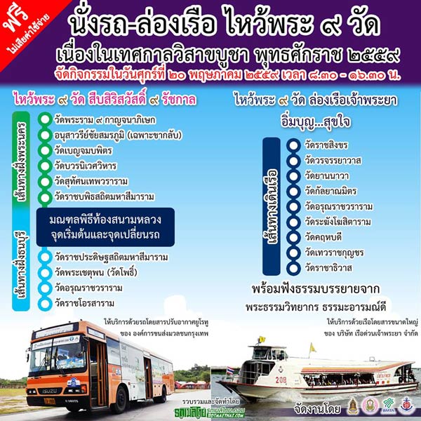 ไหว้พระ 9 วัด วันวิสาขบูชา 20 พ.ค ฟรี