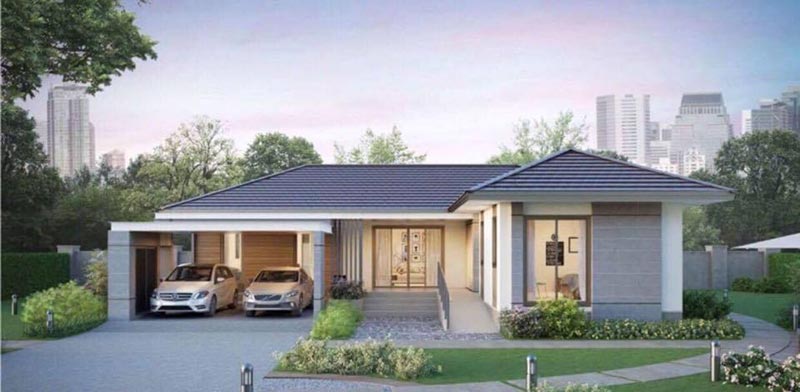 แบบบ้านชั้นเดียว 2 ห้องนอน 3 ห้องน้ำ