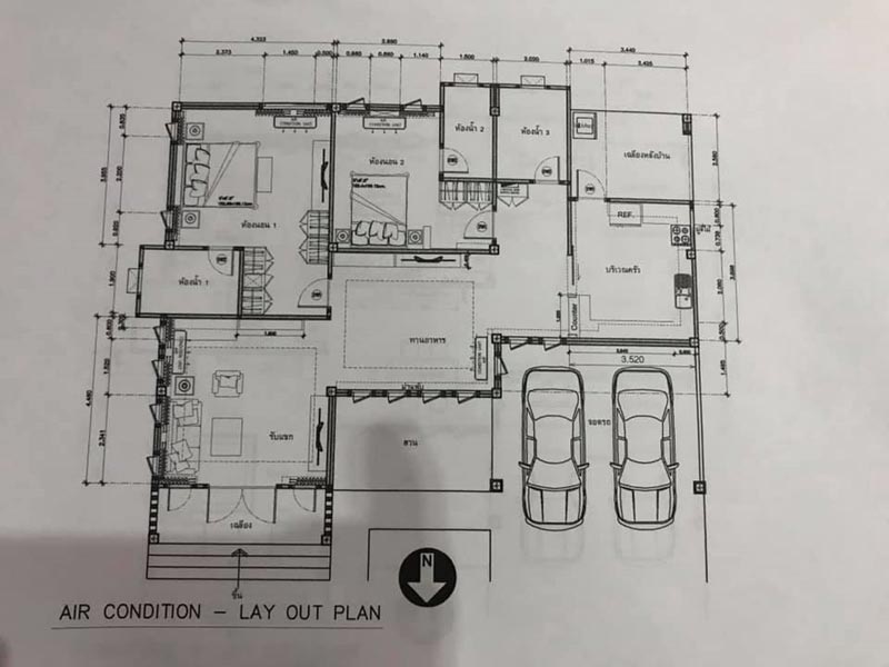 แบบบ้านชั้นเดียว 2 ห้องนอน 3 ห้องน้ำ