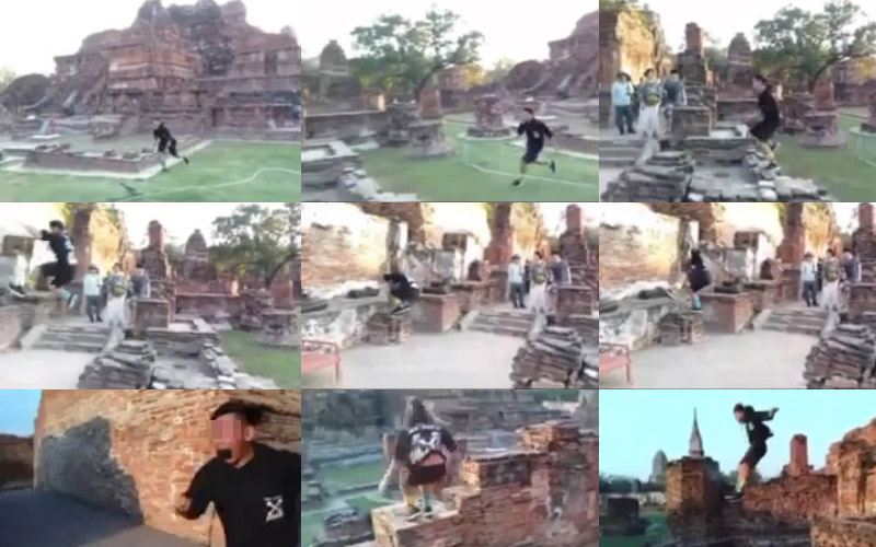 วัยรุ่นวิ่งฟรีรันนิ่งในโบราณสถานอยุธยา