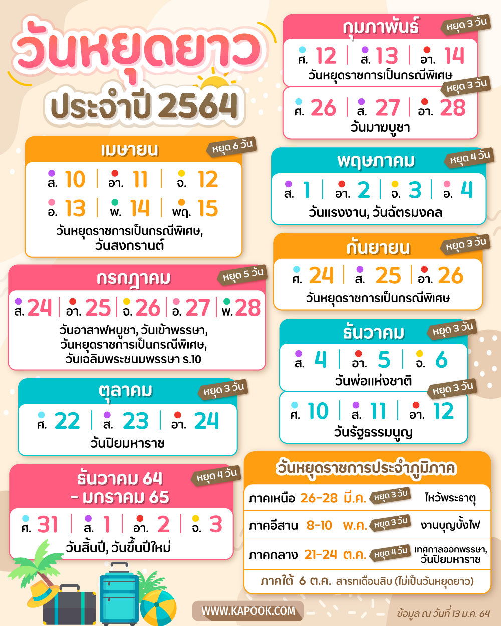 วันหยุดยาว ปี 2564