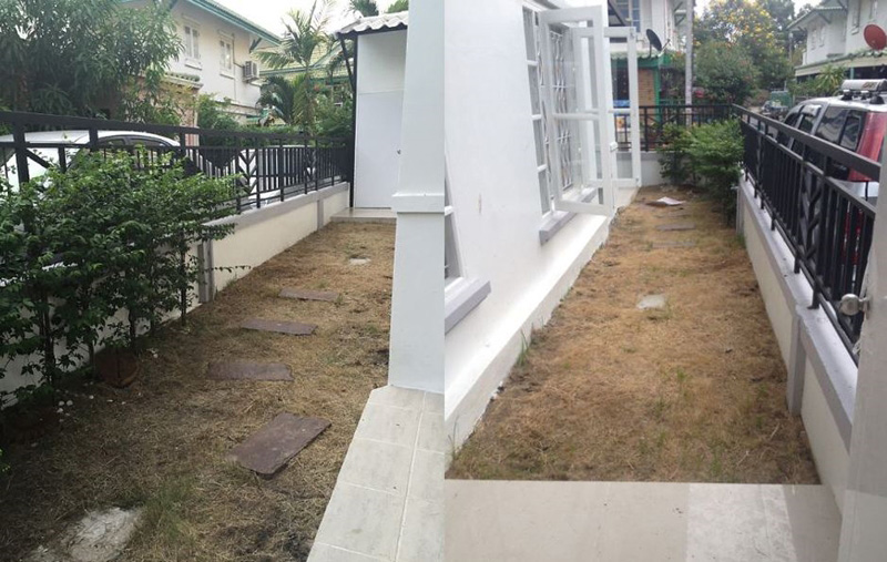 จัดสวนข้างบ้านทาวน์เฮ้าส์ และต่อเติมหลังคากันแดด