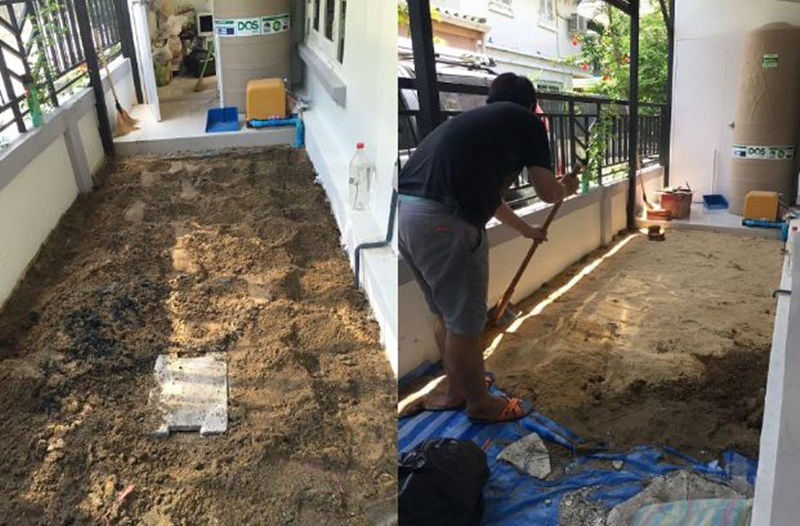 จัดสวนข้างบ้านทาวน์เฮ้าส์ และต่อเติมหลังคากันแดด