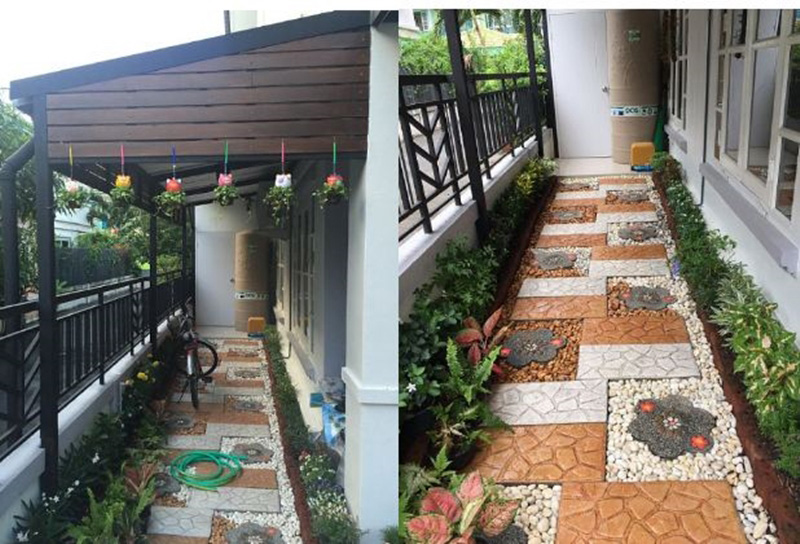 จัดสวนข้างบ้านทาวน์เฮ้าส์ และต่อเติมหลังคากันแดด