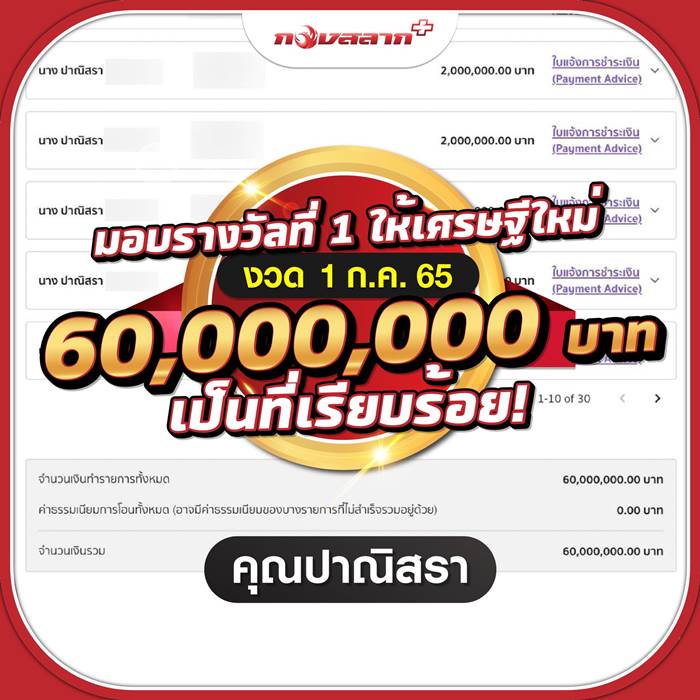 ถูกรางวัลที่ 1 60 ล้าน