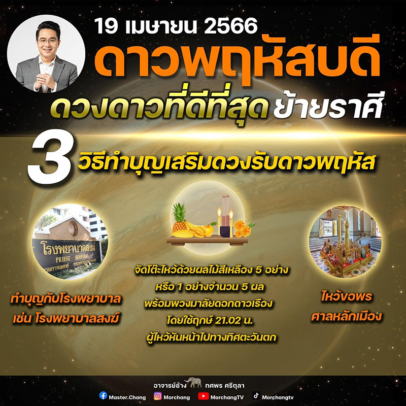 หมอช้าง เปิดบทสวด วิธีเสริมบุญ พร้อมรับดาวพฤหัสย้ายราศี 