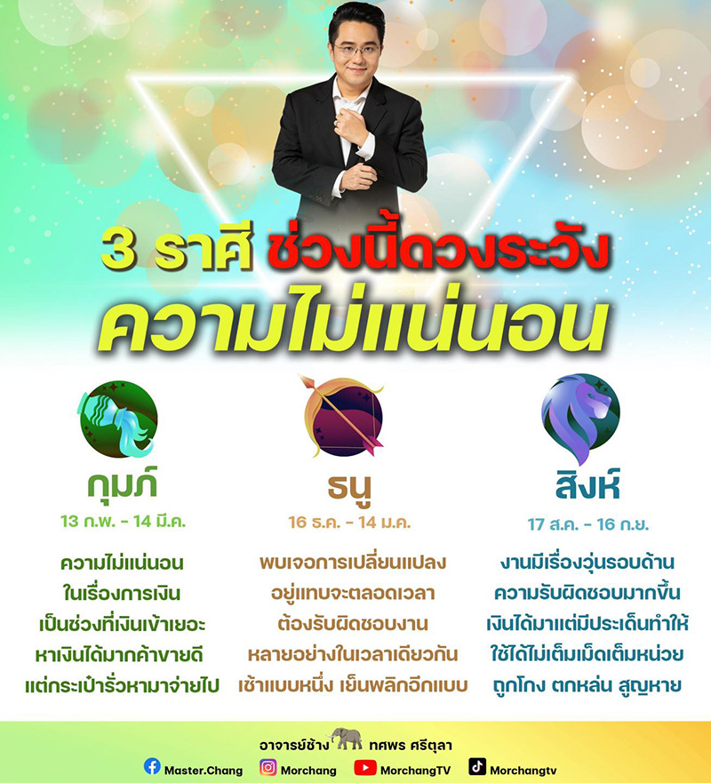 หมอช้าง เตือน 3 ราศี ช่วงนี้ดวงต้องระวังความไม่แน่นอน