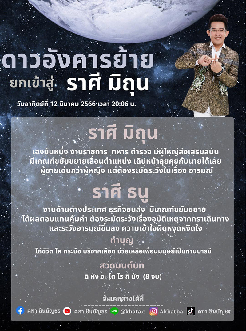 อ.คฑา ดูดวง ดาวอังคารย้าย 2 ราศีนี้ เฮงปังเต็มคาราเบล แต่มีเรื่องเตือนต้องระวัง 