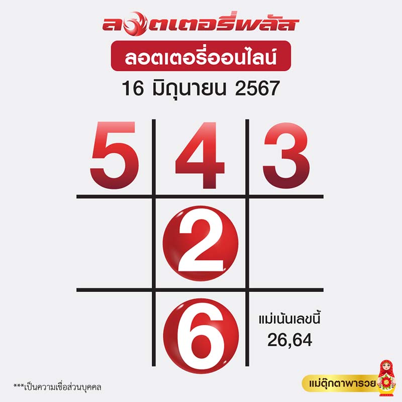 ตารางแม่ตุ๊กตาพารวย เลขเด็ดงวดนี้ 16/6/67