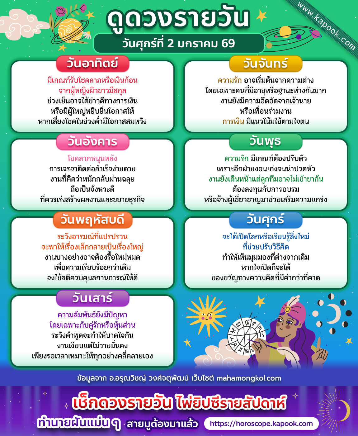 ดูดวงรายวัน วันศุกร์ที่ 2 มกราคม 2569