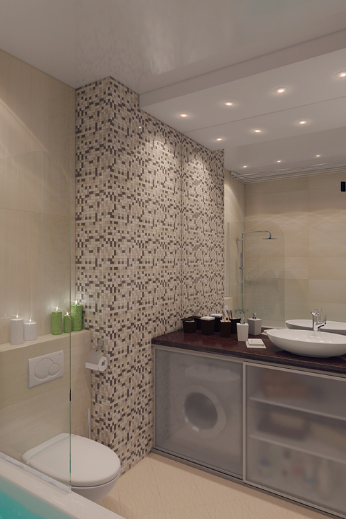 แบบห้องน้ำสีครีม เก๋ด้วยกระเบื้องโมเสก