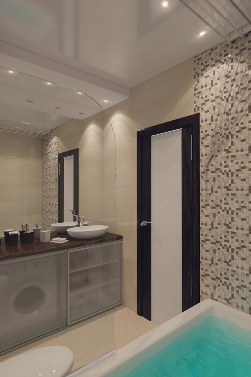 แบบห้องน้ำสีครีม เก๋ด้วยกระเบื้องโมเสก