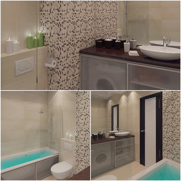 แบบห้องน้ำสีครีม เก๋ด้วยกระเบื้องโมเสก