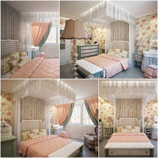 ห้องนอนวินเทจลายดอกไม้ แต่งสีพาสเทลหวาน ๆ