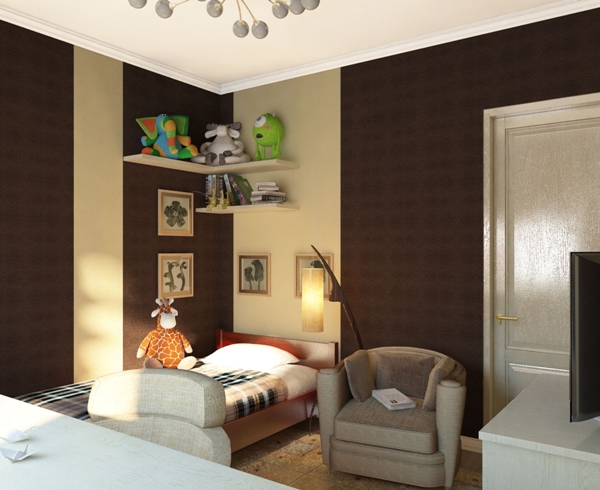 แบบห้องนอนเด็กสีน้ำตาล น่ารัก อบอุ่น