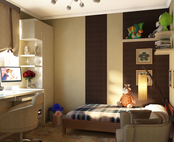 แบบห้องนอนเด็กสีน้ำตาล น่ารัก อบอุ่น