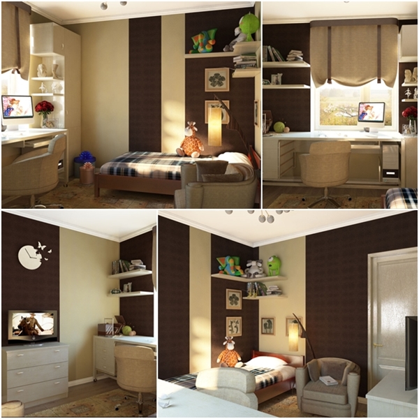 แบบห้องนอนเด็กสีน้ำตาล น่ารัก อบอุ่น