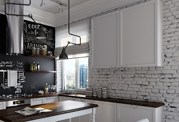 ห้องครัวผนังอิฐสีขาว สวยมีเสน่ห์แบบคาเฟ่เล็ก ๆ