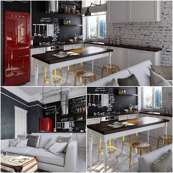 ห้องครัวผนังอิฐสีขาว สวยมีเสน่ห์แบบคาเฟ่เล็ก ๆ