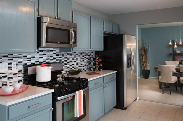 ห้องครัวสีฟ้า แบบห้องครัว สดใส สบายตา