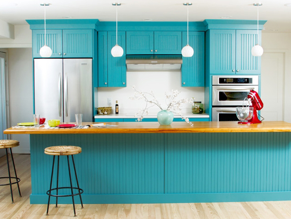 ห้องครัวสีฟ้า แบบห้องครัว สดใส สบายตา