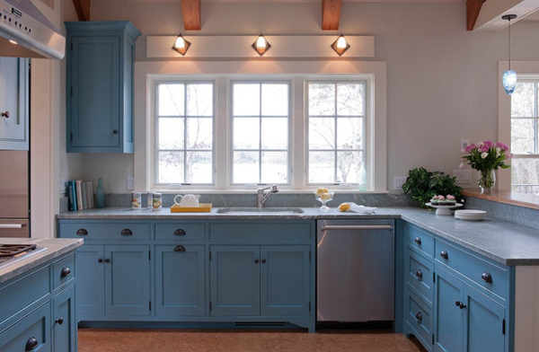 ห้องครัวสีฟ้า แบบห้องครัว สดใส สบายตา