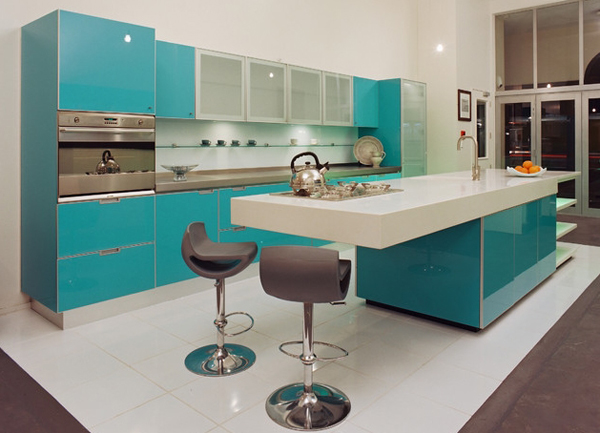 ห้องครัวสีฟ้า แบบห้องครัว สดใส สบายตา