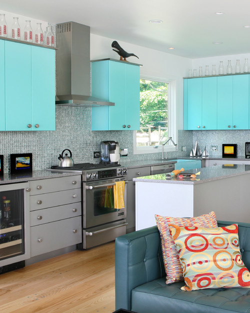 ห้องครัวสีฟ้า แบบห้องครัว สดใส สบายตา