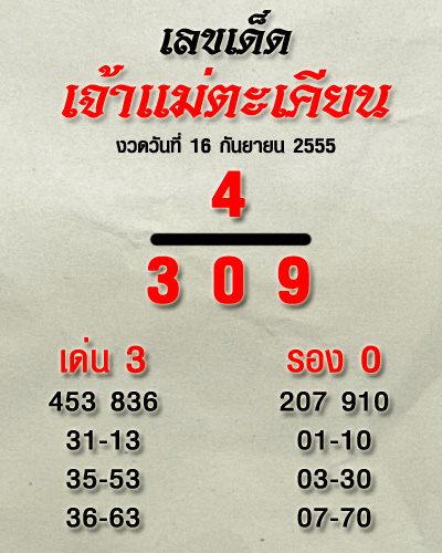 เลขเด็ด เจ้าแม่ตะเคียน