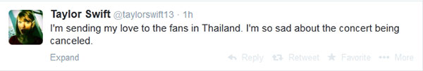 ยกเลิกคอนเสิร์ตเทย์เลอร์ สวิฟต์ ในไทย 9 มิ.ย. 57