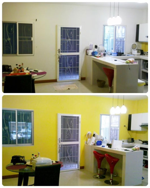  เจ๋ง! ประหยัดงบด้วยฝีมือ DIY วอลเปเปอร์และเสาอิฐเทียม