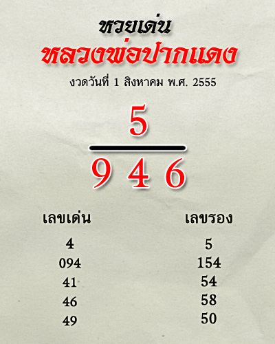 หวยเด็ด เลขเด็ดงวดนี้หลวงพ่อปากแดง 1 สิงหาคม 2555